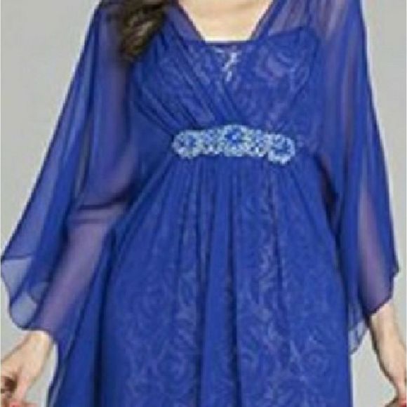TeryJon Embellished Lace Georgette Gown - Blue - Picture 8 of 8